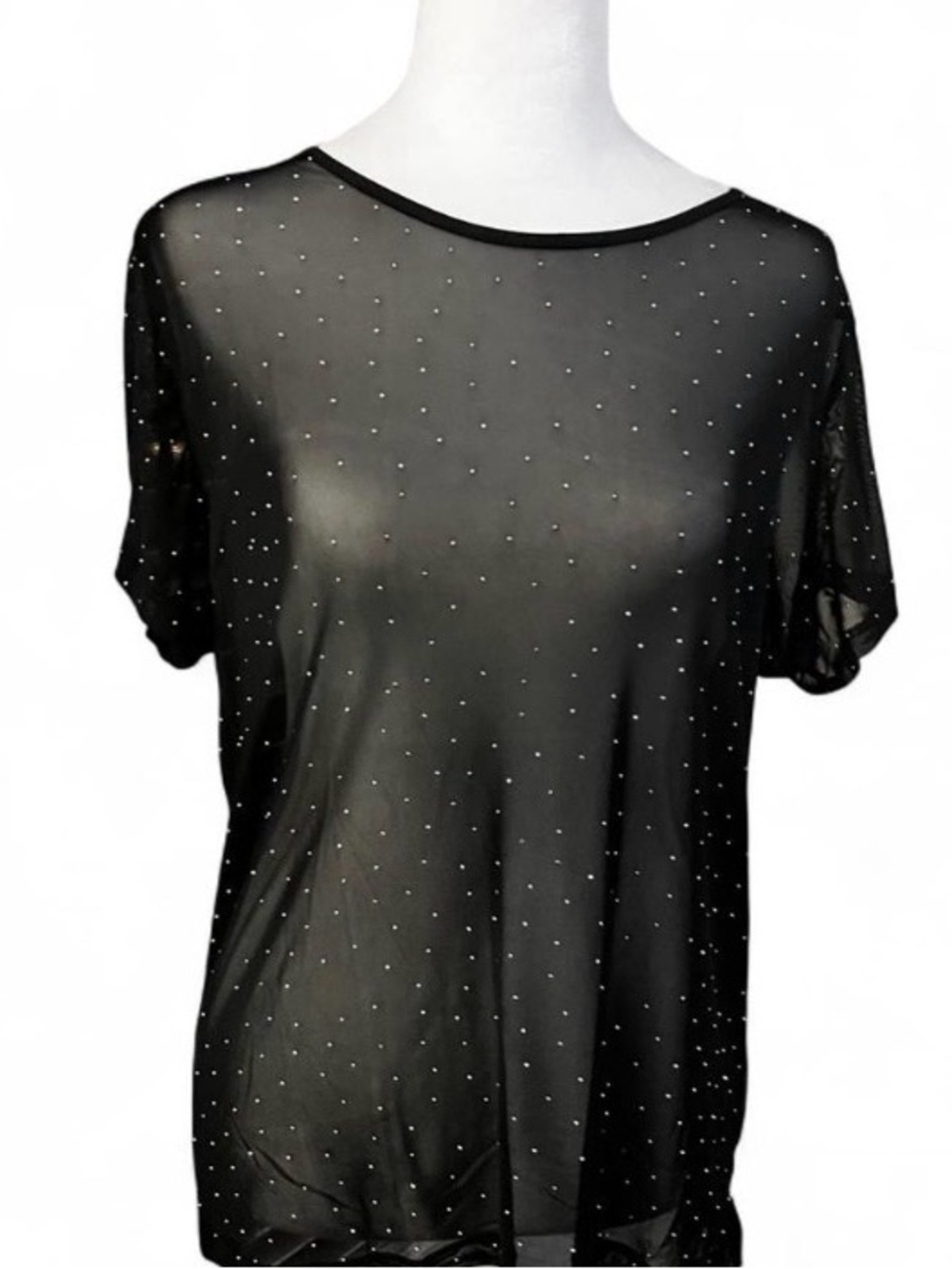 Mesh,Edgy vibes, Black Sheer Studded Top. Evening Wear or just a pair of jeans